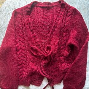 Red Cable Knit tie Cardigan